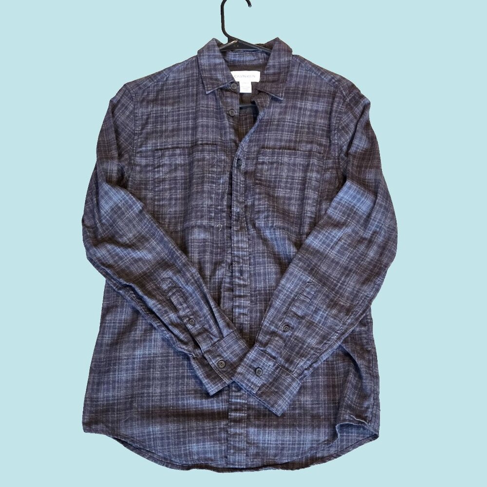 Calvin Klein Men's XS Dark Grey Button Down Flannel